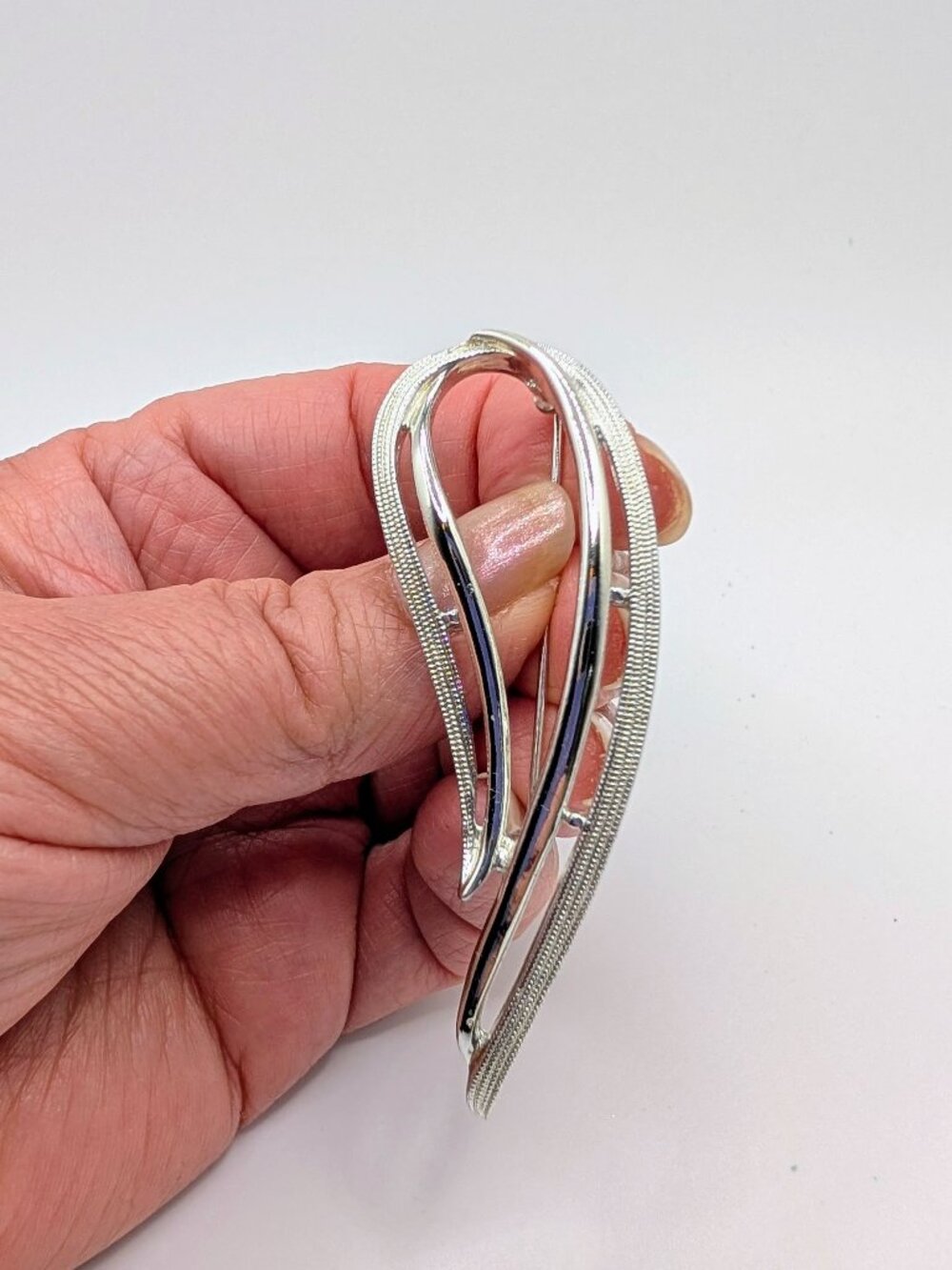 Sarah Coventry Silver-Tone Brooch with a Modernist Textured Design - Vintage